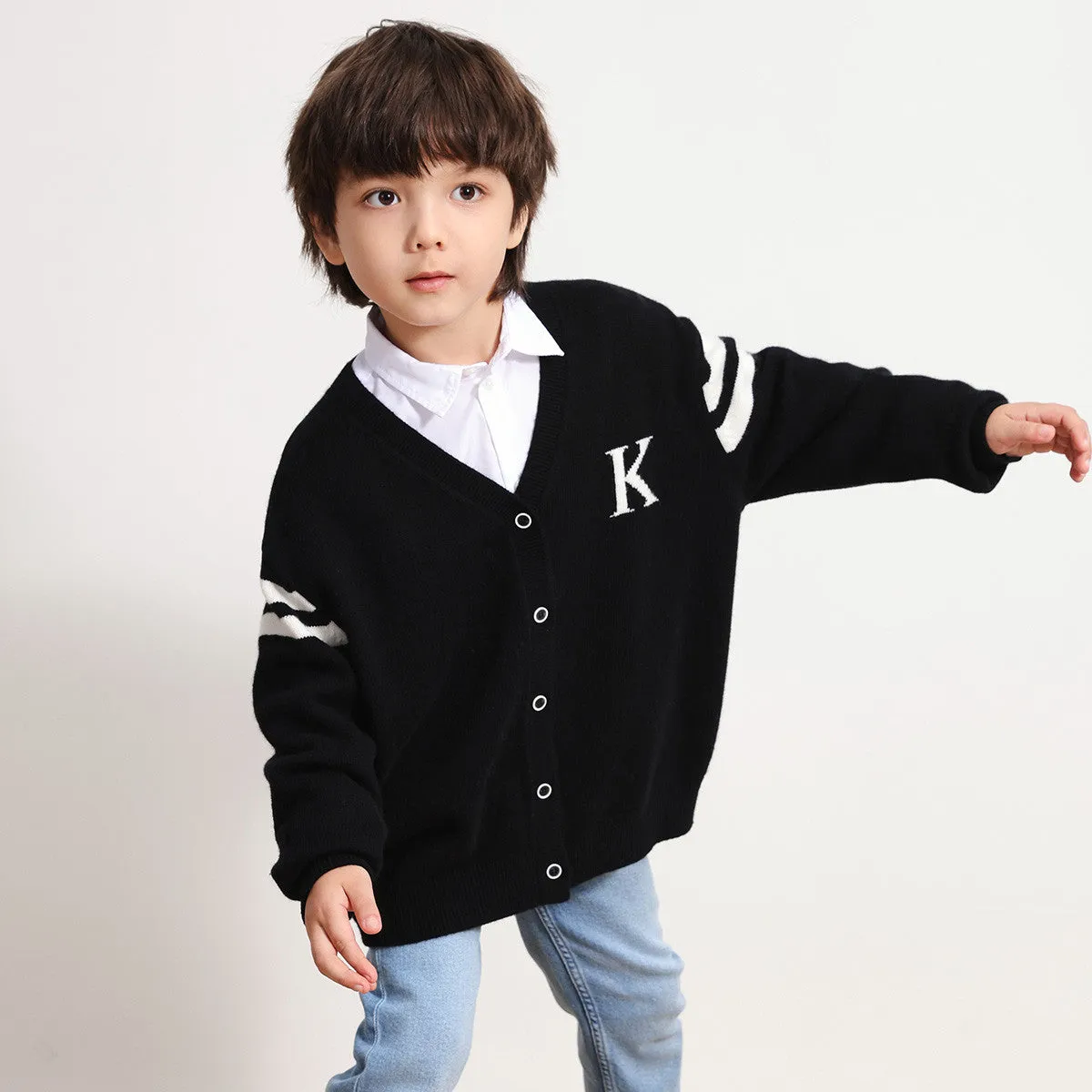 100% Wool Kids V Neck Cardigan