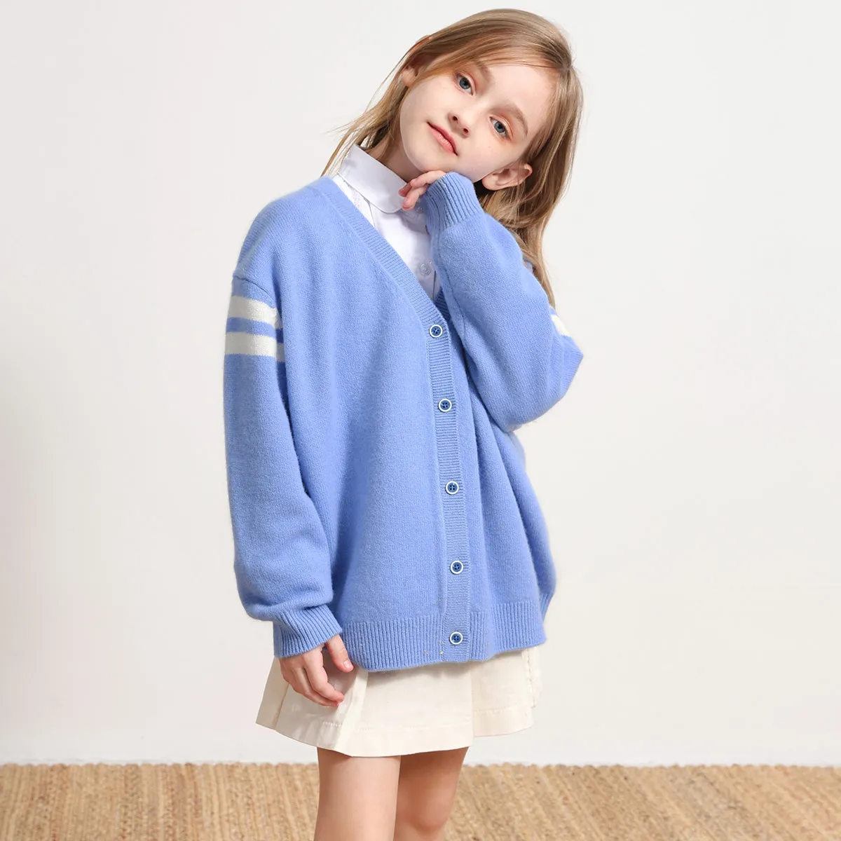 100% Wool Kids V Neck Cardigan