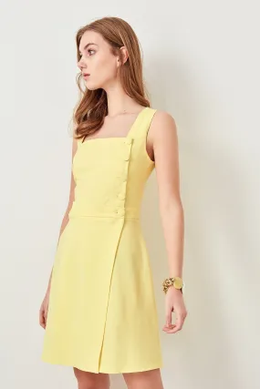 12816 Yellow Button Wrap Dress