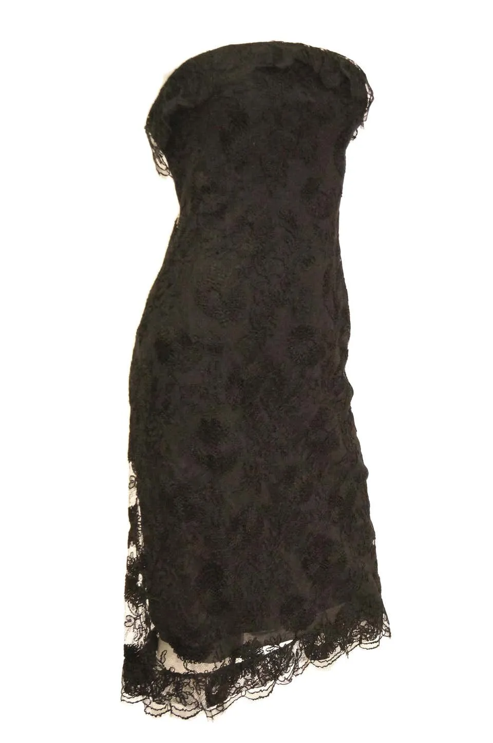 1957 Haute Couture Balenciaga Strapless Black Riechers Marescot Lace Dress