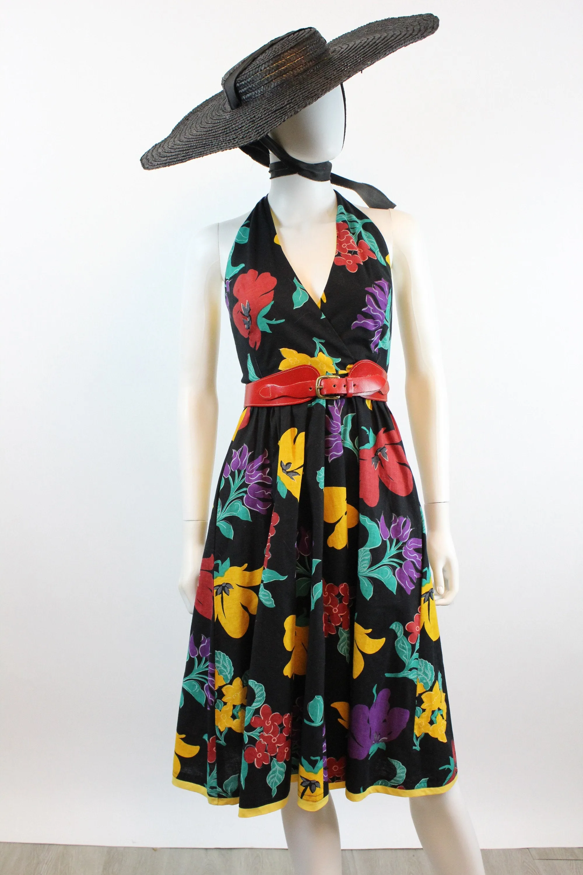 1980s T BACK cotton floral WRAP dress xs | new spring summer