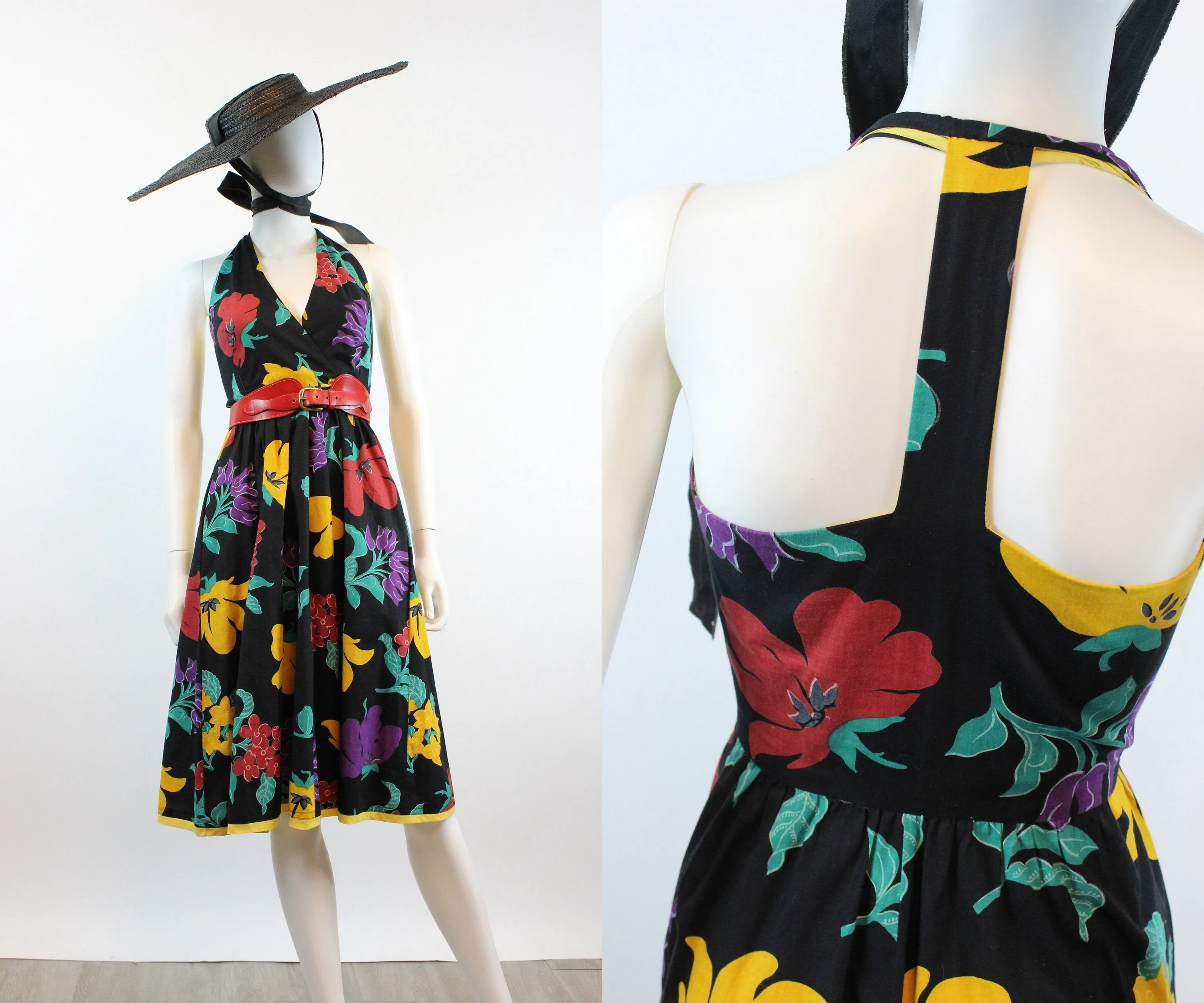 1980s T BACK cotton floral WRAP dress xs | new spring summer