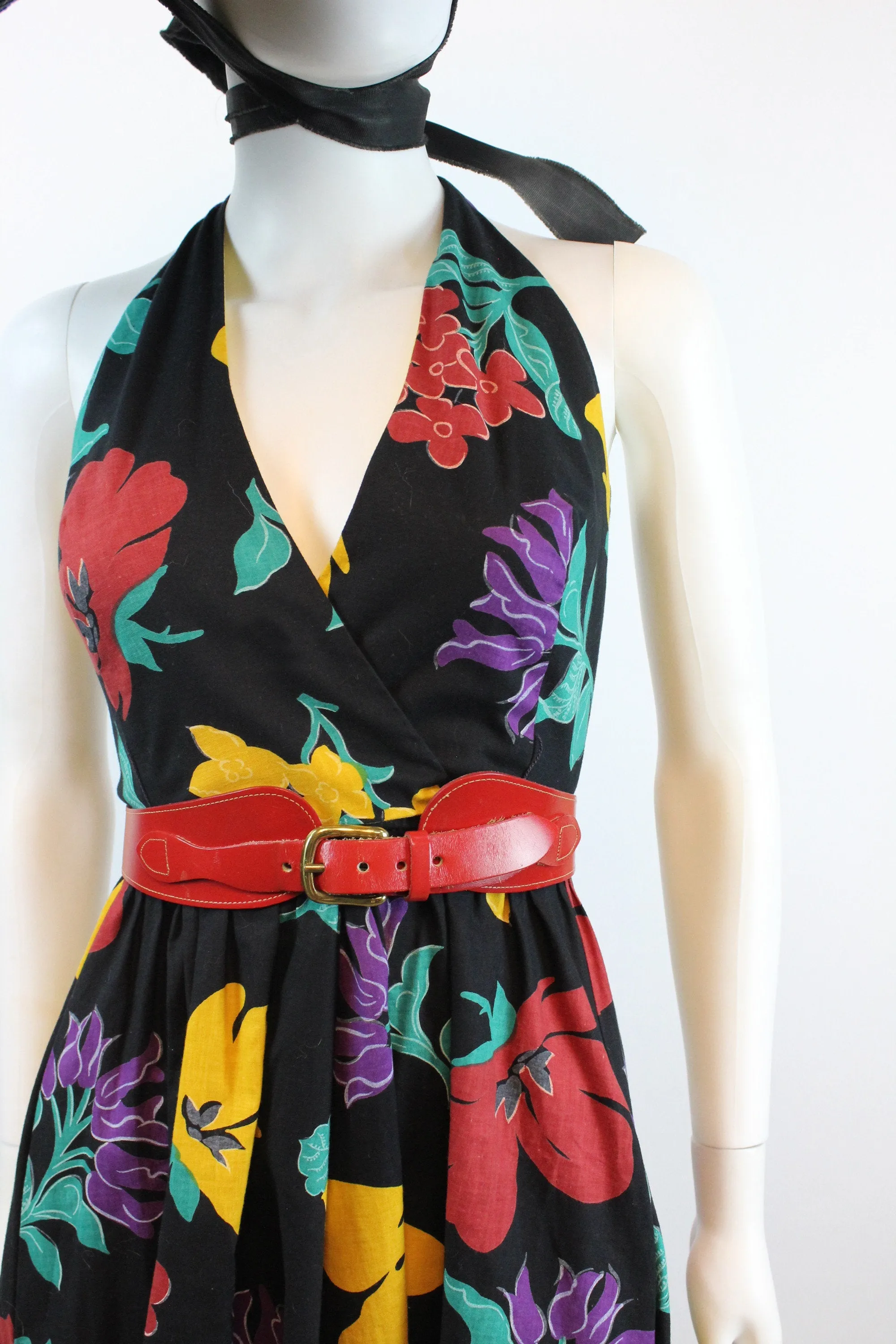 1980s T BACK cotton floral WRAP dress xs | new spring summer