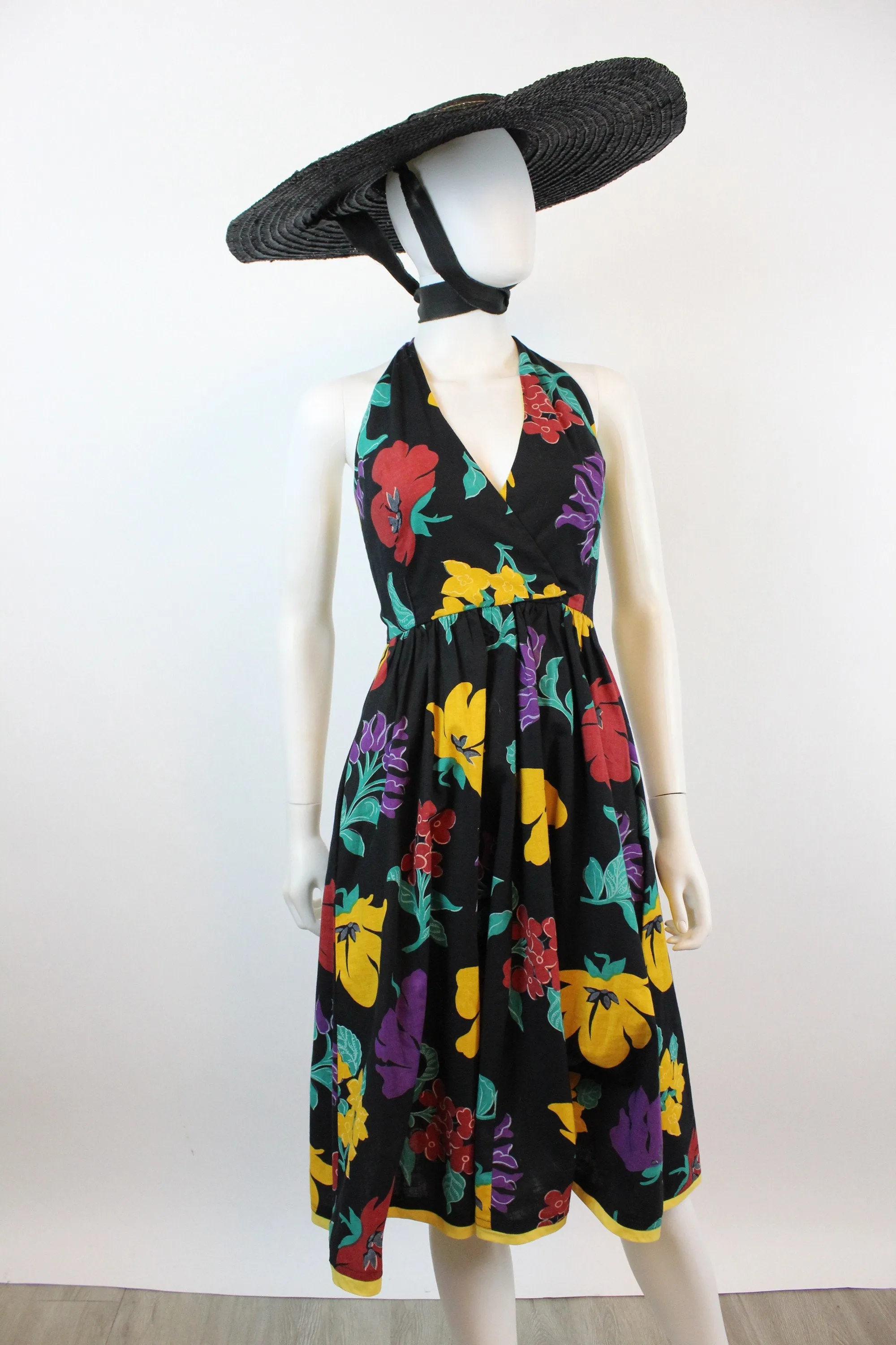 1980s T BACK cotton floral WRAP dress xs | new spring summer