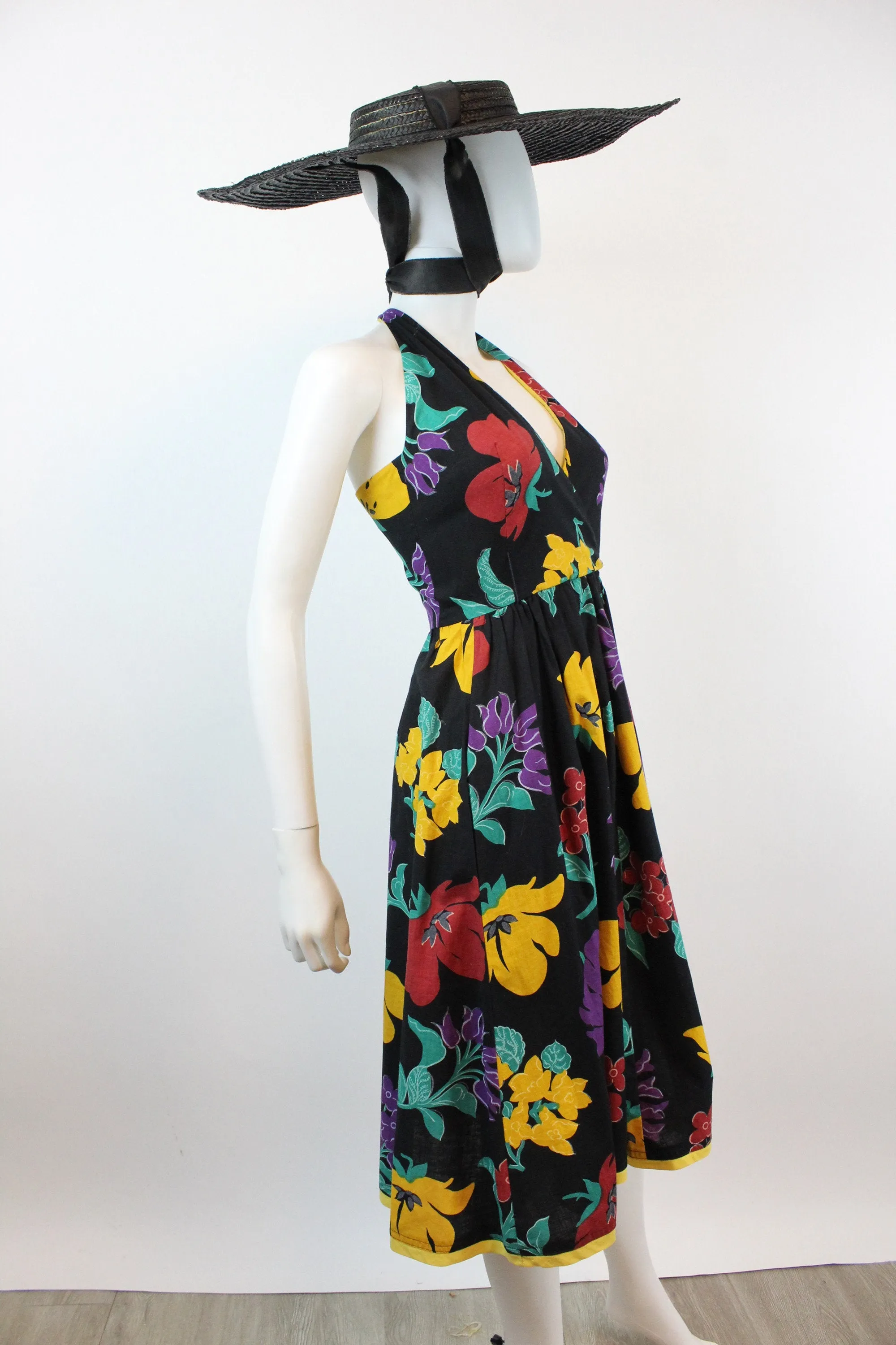 1980s T BACK cotton floral WRAP dress xs | new spring summer