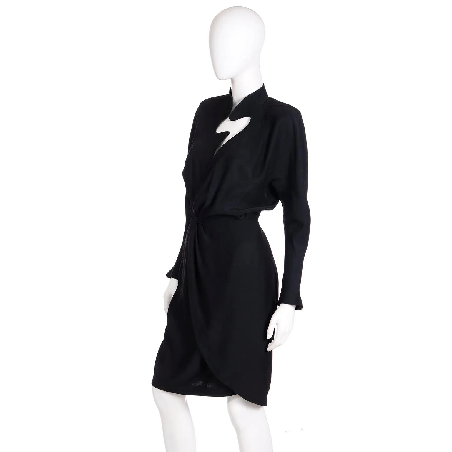 1980s Thierry Mugler Vintage Black Lightning Bolt Cutout Dress