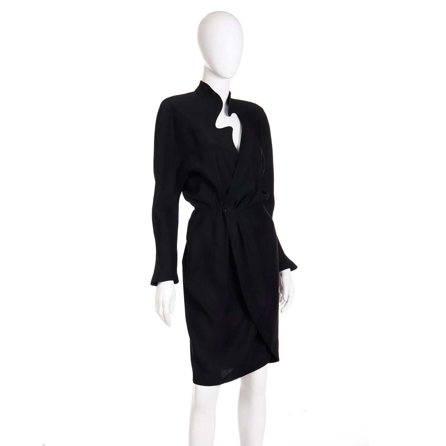 1980s Thierry Mugler Vintage Black Lightning Bolt Cutout Dress