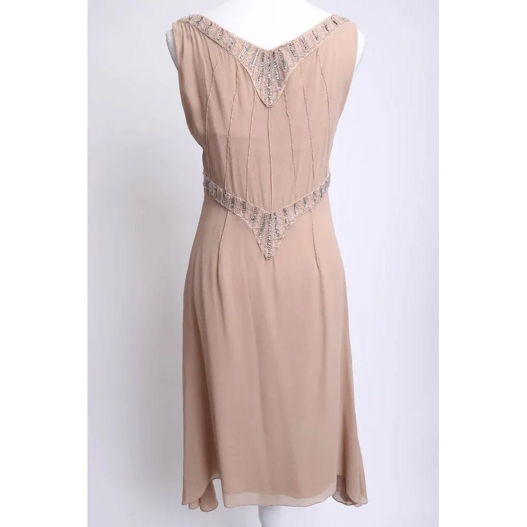 1990's Tan Silk Beaded Slip Dress | Size S