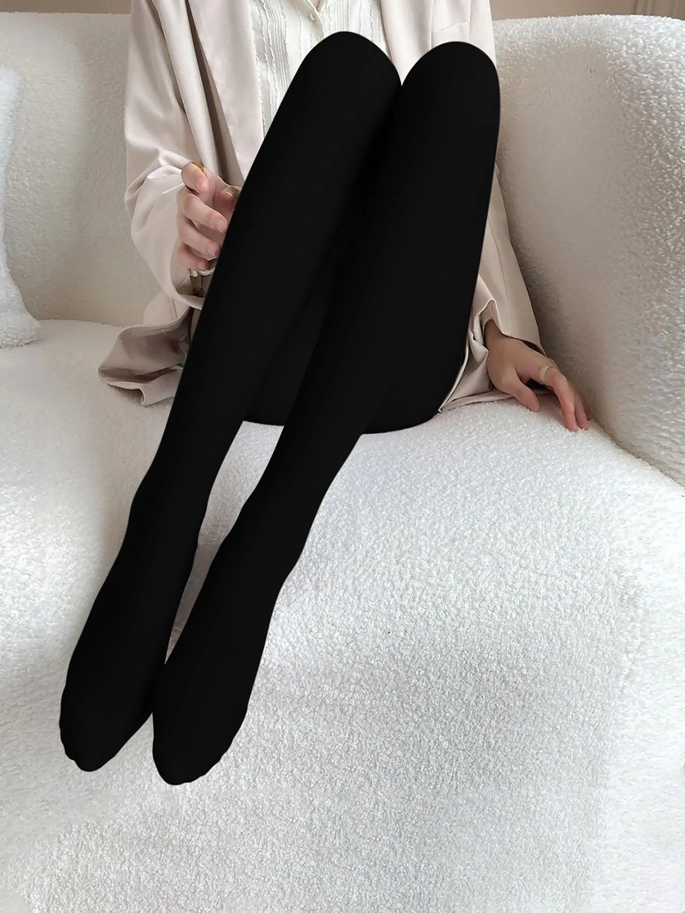 1pair Minimalist Solid Black Tights