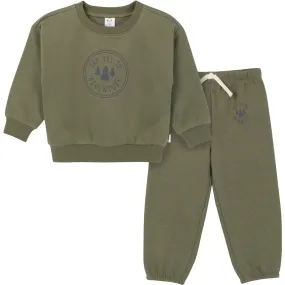 2-Piece Baby & Toddler Boys Olive Adventure Sweatshirt & Pant Set