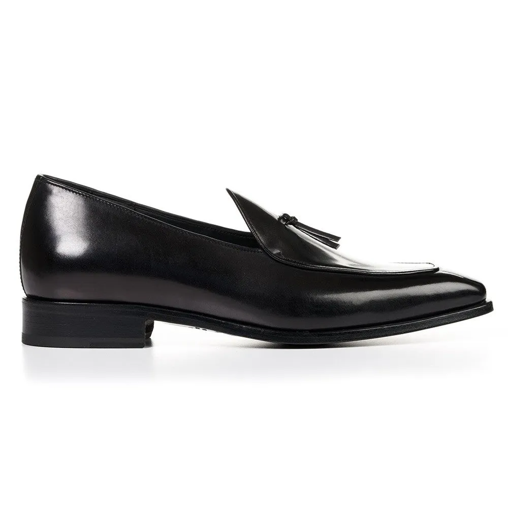 6 CM/ 2.36 Inches CMR CHAMARIPA Handcrafted High Heel Dress Shoes in Black Calfskin Leather Loafers