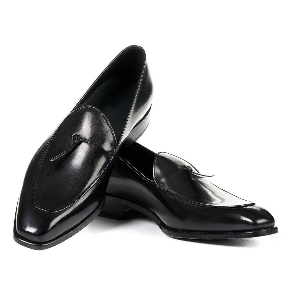 6 CM/ 2.36 Inches CMR CHAMARIPA Handcrafted High Heel Dress Shoes in Black Calfskin Leather Loafers