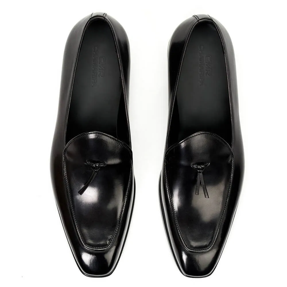 6 CM/ 2.36 Inches CMR CHAMARIPA Handcrafted High Heel Dress Shoes in Black Calfskin Leather Loafers