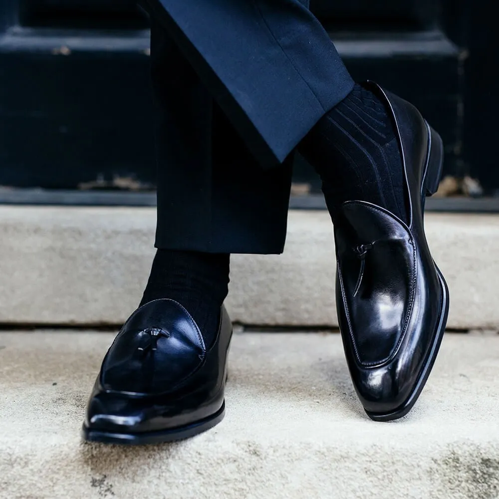 6 CM/ 2.36 Inches CMR CHAMARIPA Handcrafted High Heel Dress Shoes in Black Calfskin Leather Loafers