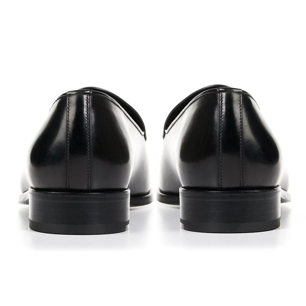 6 CM/ 2.36 Inches CMR CHAMARIPA Handcrafted High Heel Dress Shoes in Black Calfskin Leather Loafers