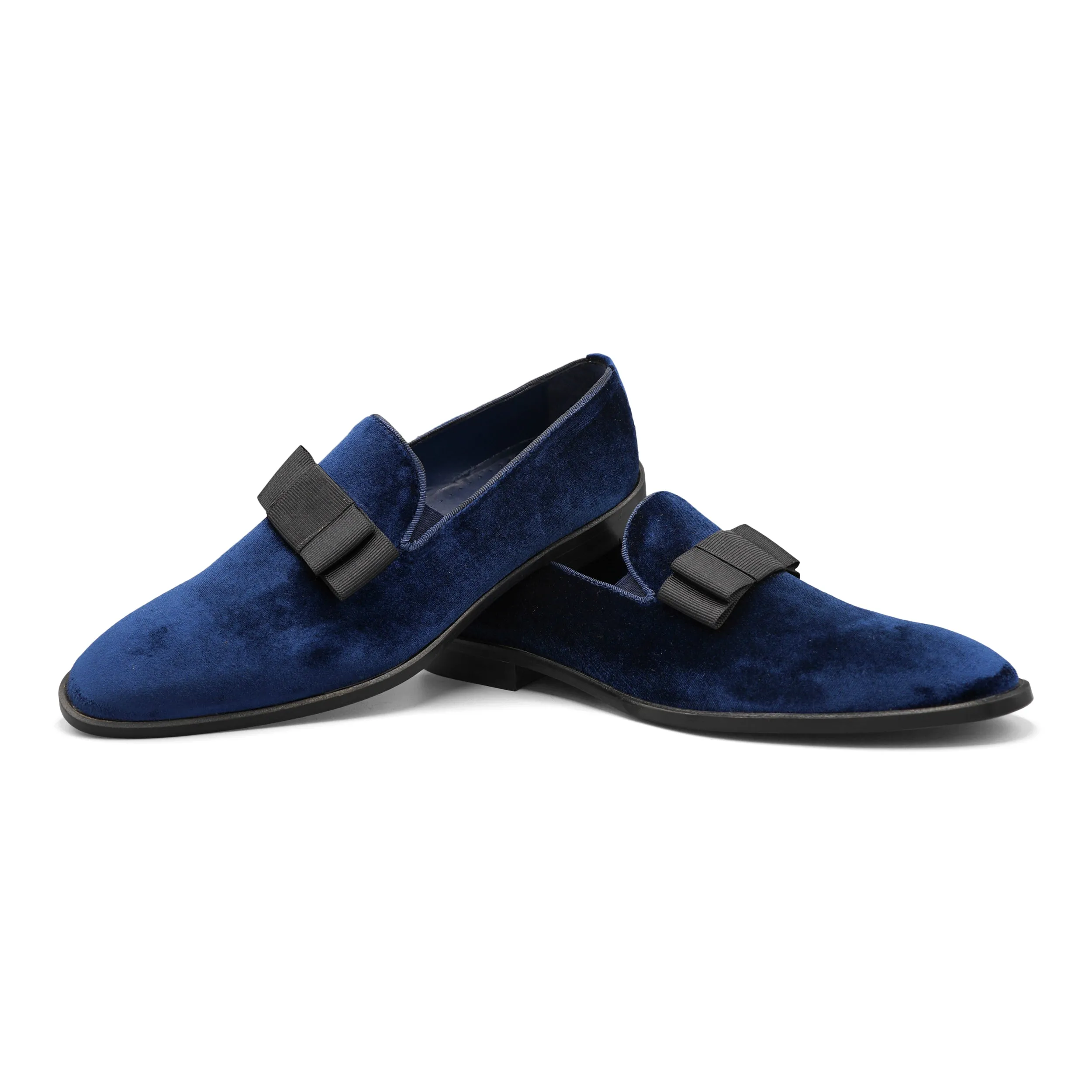 6518 - Prussian Blue Velvet Opera Bow Slipper