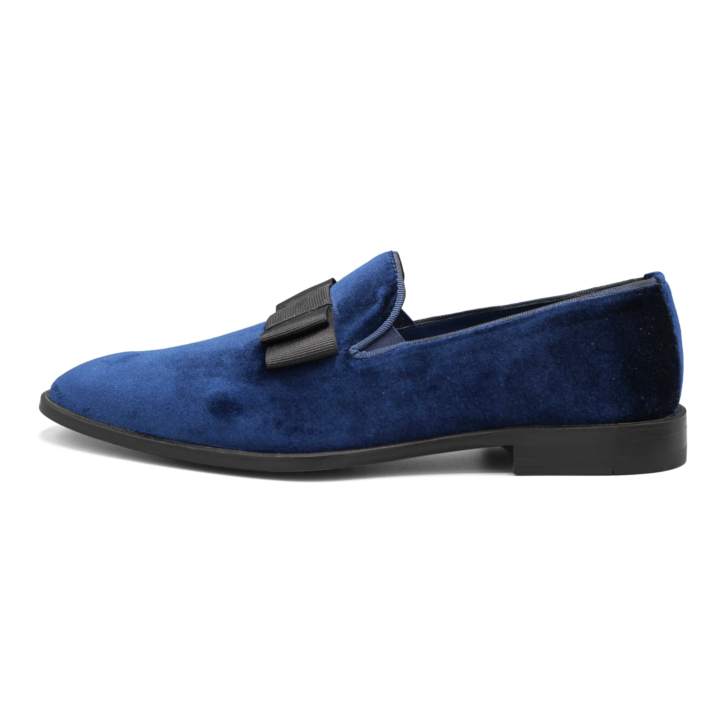 6518 - Prussian Blue Velvet Opera Bow Slipper