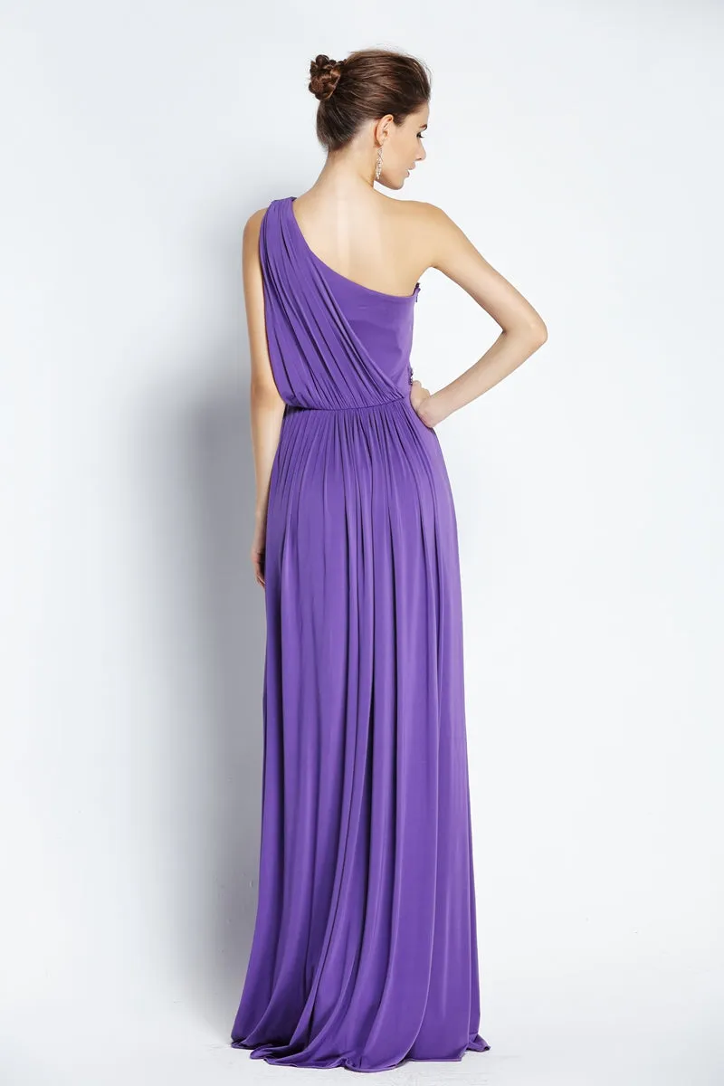 A-Line Floor-length One-shoulder Chiffon Sleeveless Prom Dress with Beading and Ruching-334091