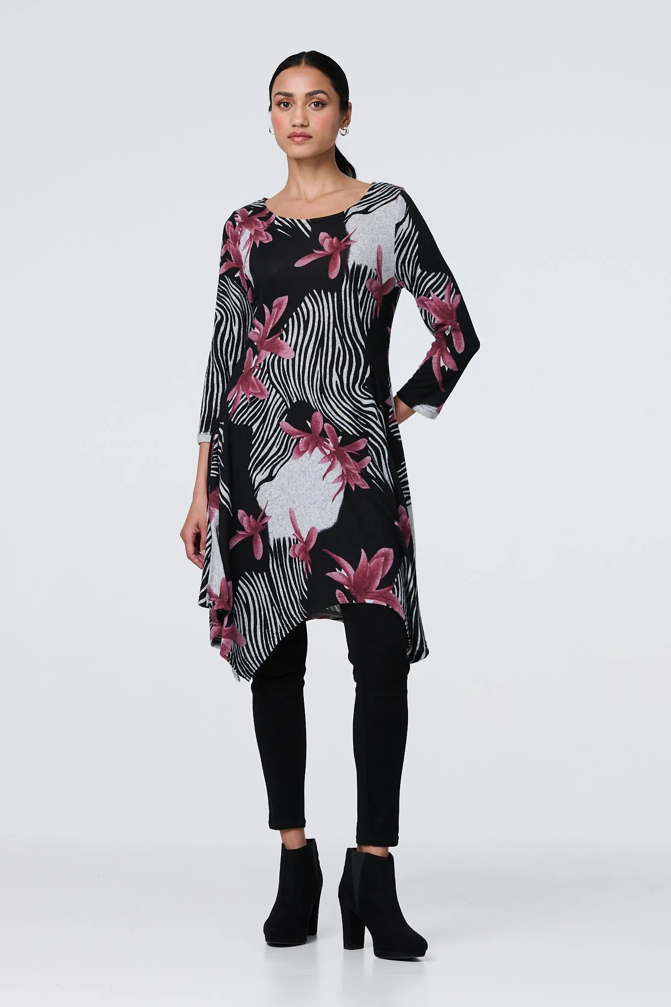 Abstract Print Hanky Hem Knee Length Dress