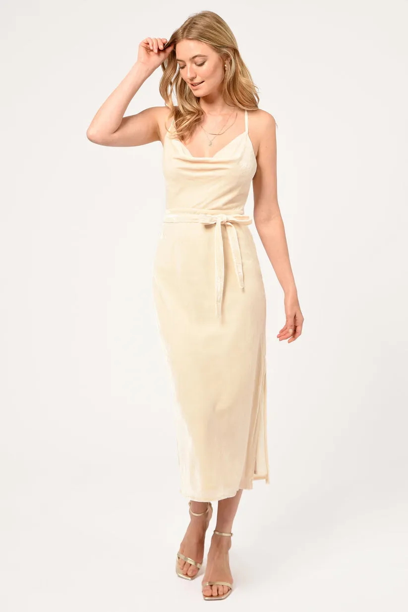 Adelyn Rae Zana Velvet Cowl Neck Slip Dress in Cream