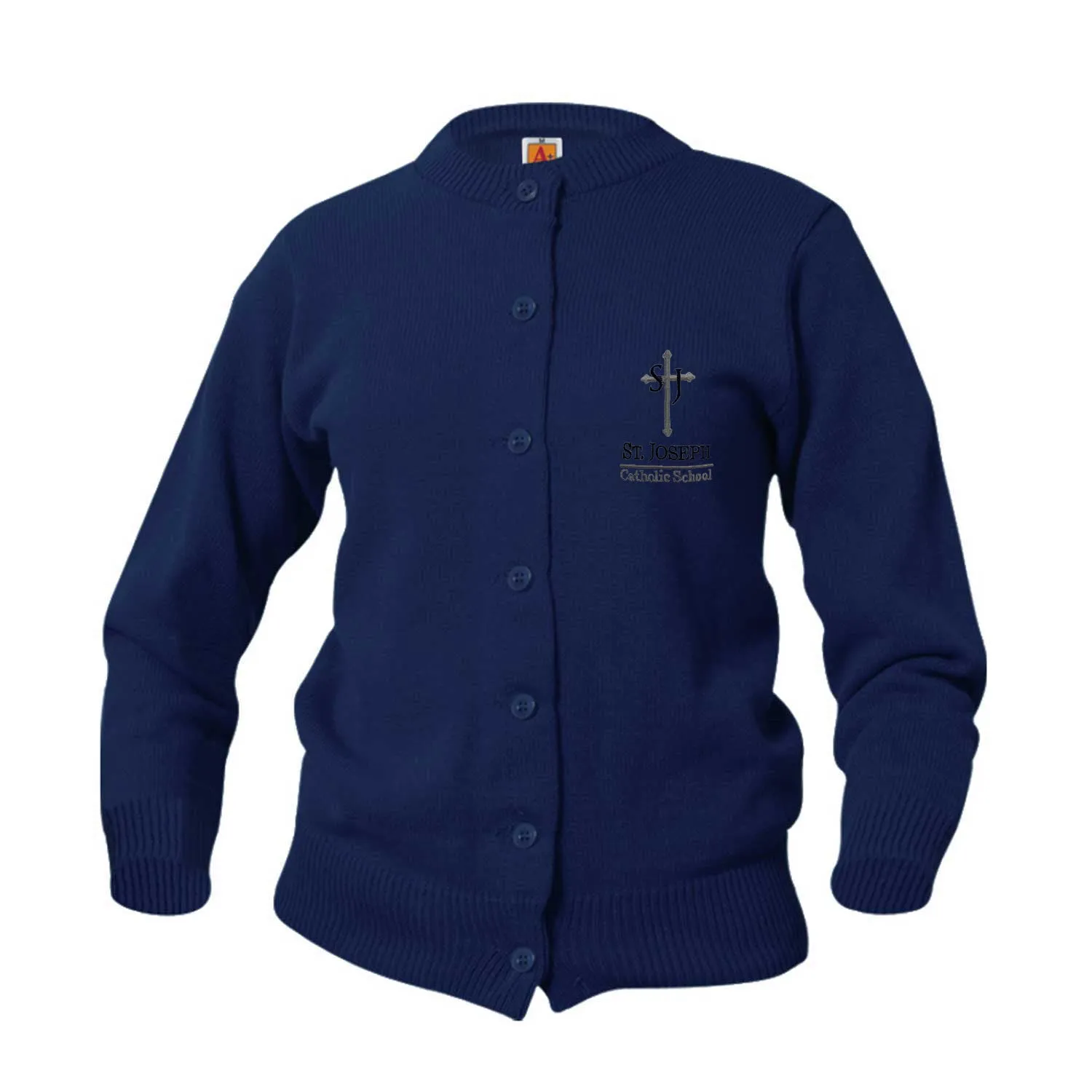 Adult Crewneck Cardigan With St. Joseph Logo