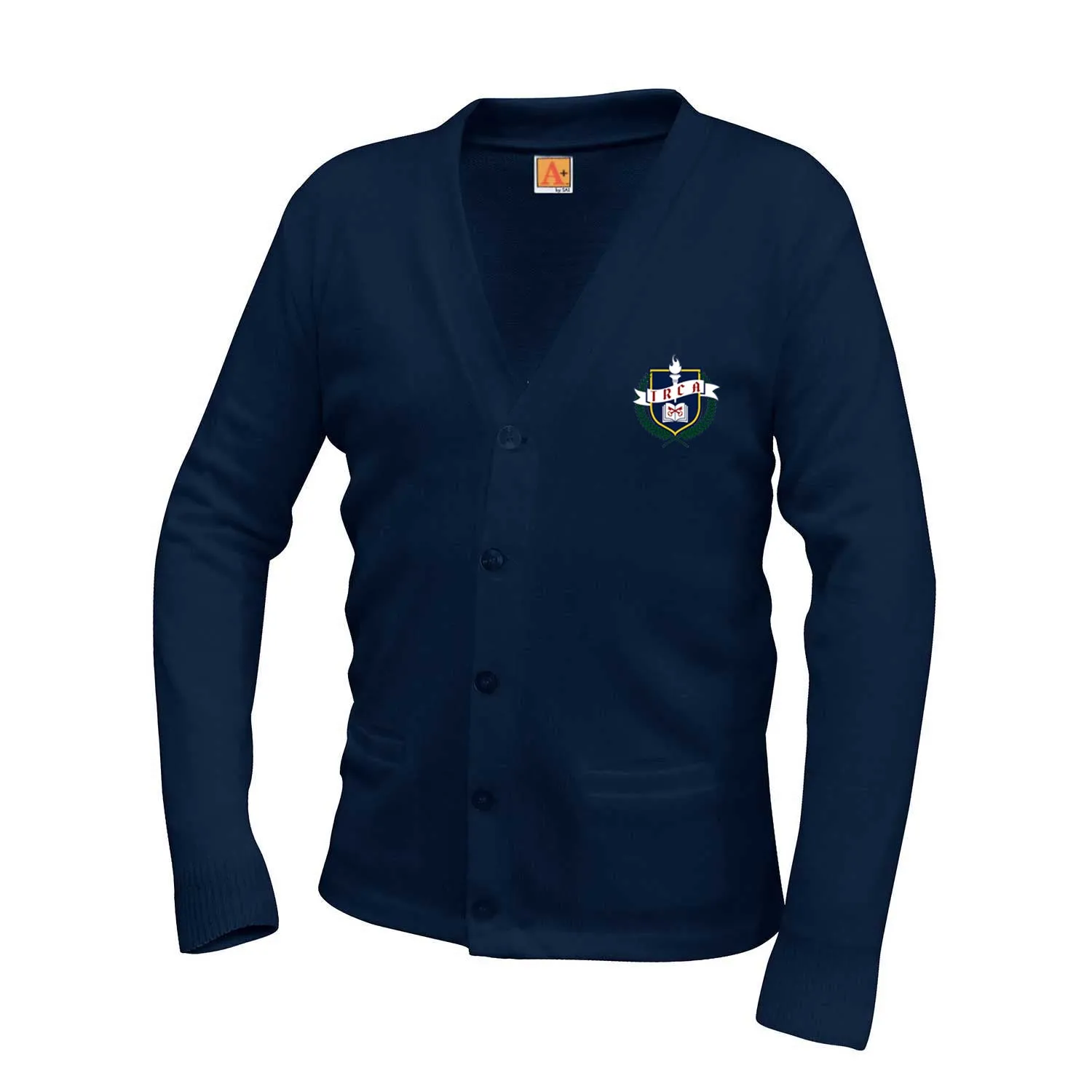 Adult V-Neck Cardigan with Rock Christian Academy Logo