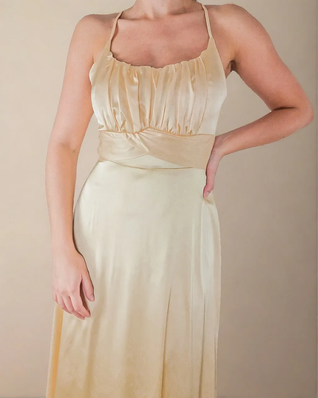 Alaw Silky Gold Champagne Satin Dress - Satin Midi Slip Dress