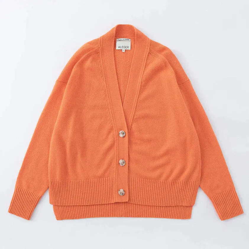 Aleger Cashmere Hi Low Boyfriend Cardigan in Orange Peel