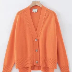 Aleger Cashmere Hi Low Boyfriend Cardigan in Orange Peel