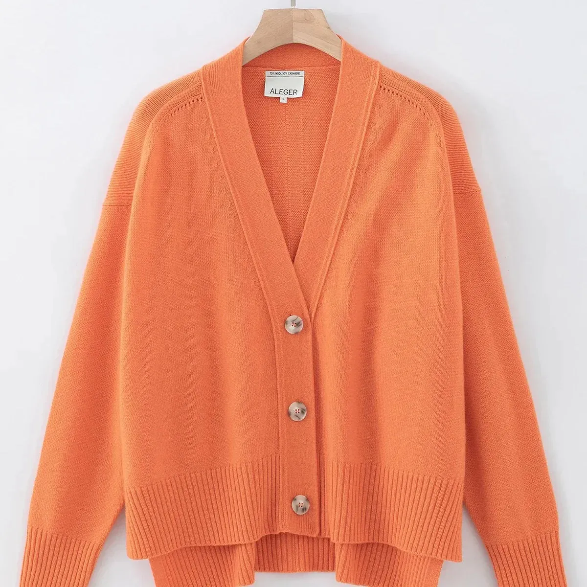 Aleger Cashmere Hi Low Boyfriend Cardigan in Orange Peel