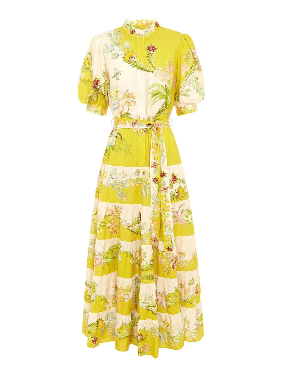 Alemais Ira Tiered Midi Dress in Lemon/Cream