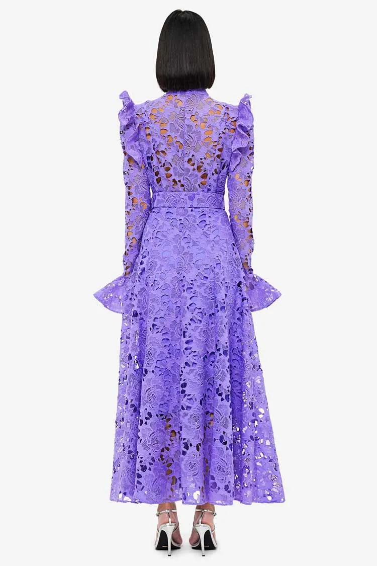 Aliyah Lace Butterfly Sleeve Midi Dress - Lavender