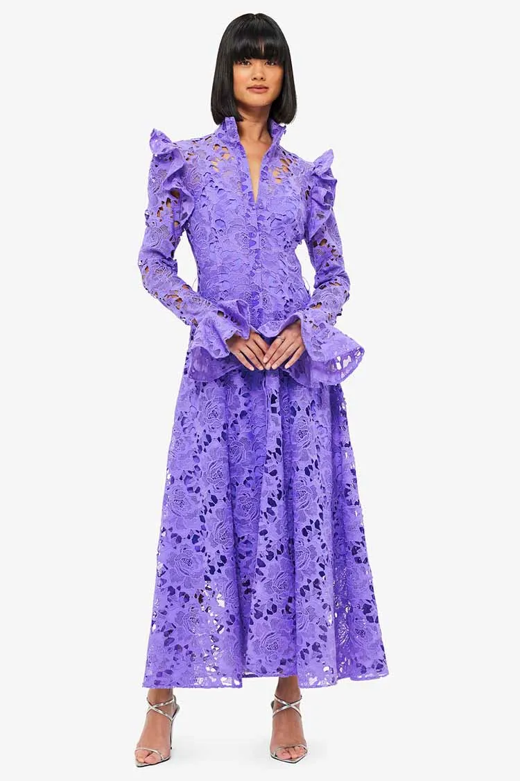 Aliyah Lace Butterfly Sleeve Midi Dress - Lavender