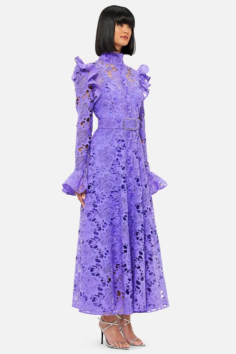 Aliyah Lace Butterfly Sleeve Midi Dress - Lavender