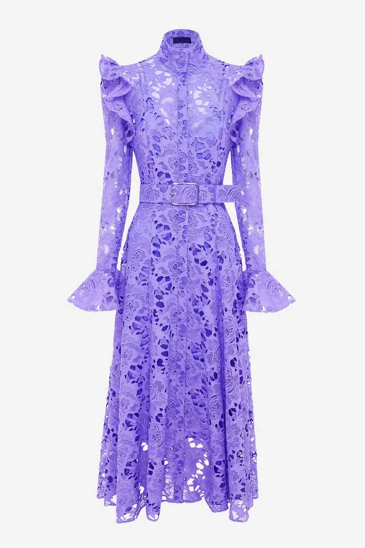 Aliyah Lace Butterfly Sleeve Midi Dress - Lavender