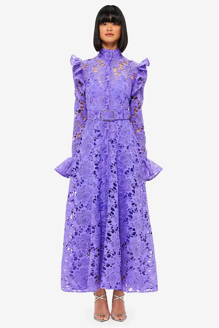 Aliyah Lace Butterfly Sleeve Midi Dress - Lavender