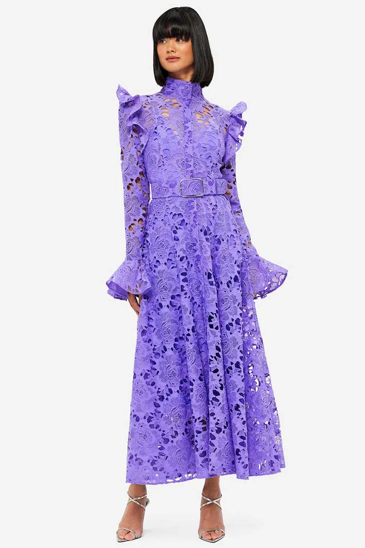 Aliyah Lace Butterfly Sleeve Midi Dress - Lavender