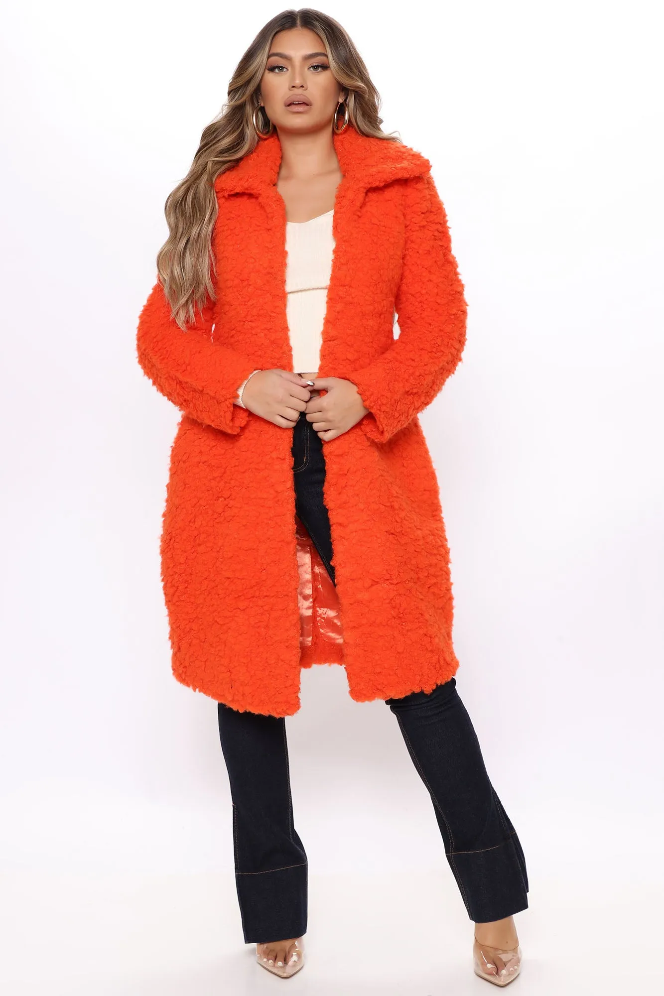 All About Me Fuzzy Coat - Orange