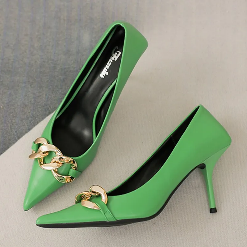 Amozae-2024 Luxury Women Green 8cm High Heels Pumps Scarpins Office Lady Designer Prom Stiletto Low Heels Dress Wedding Bridal Shoes