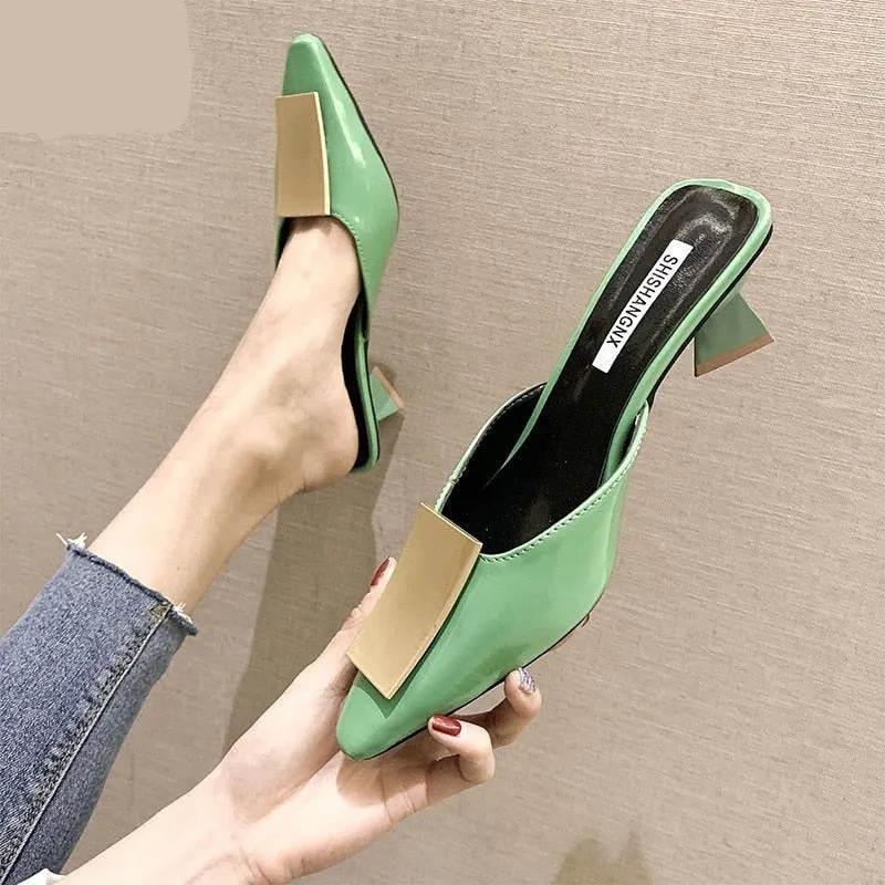 Amozae- Green HOT Summer Pointed toe heel High Heels Sandals lady Pumps slip on Shoes   Women party shoes Wedding Slingbacks classics