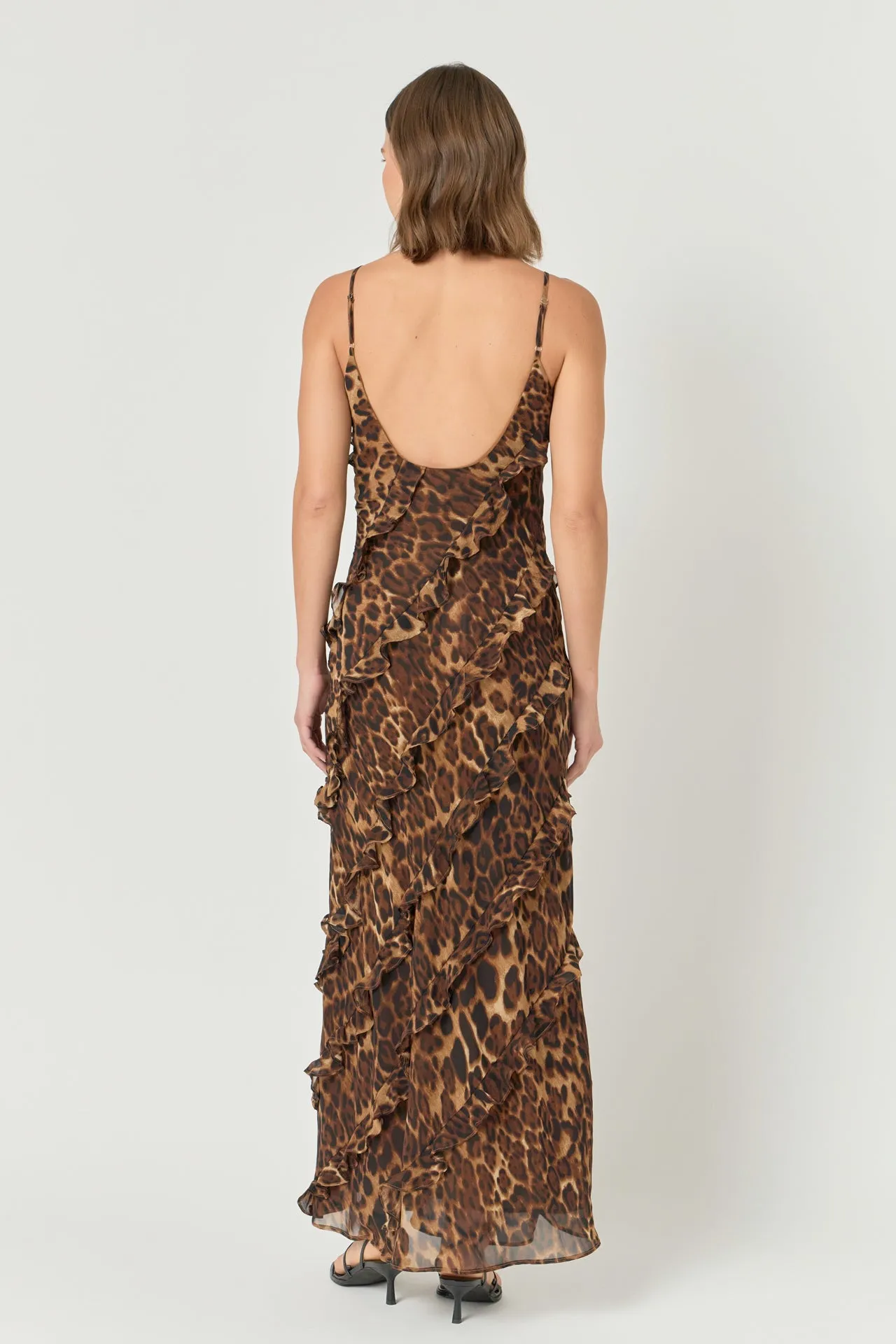 Animal Print Ruffled Slip Maxi Dress