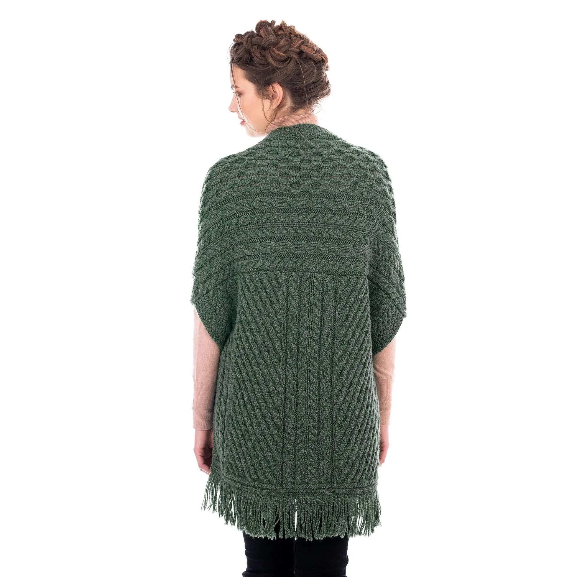 Aran Shawl Wrap Cardigan with Pockets