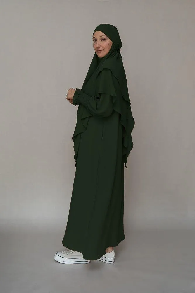 Army green prayer gown umrah abaya dress non-wrinkling