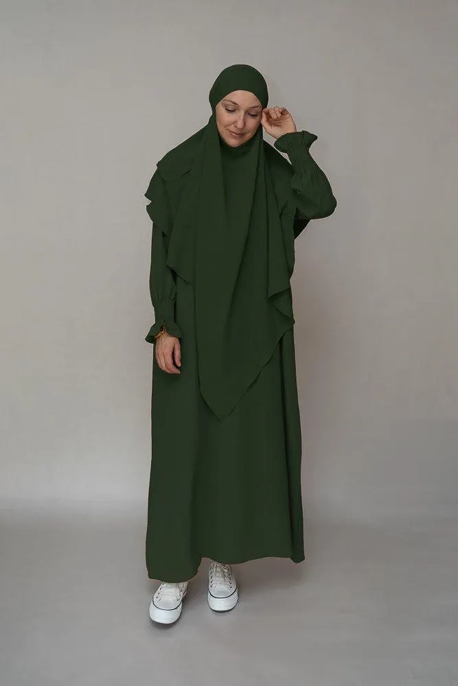 Army green prayer gown umrah abaya dress non-wrinkling