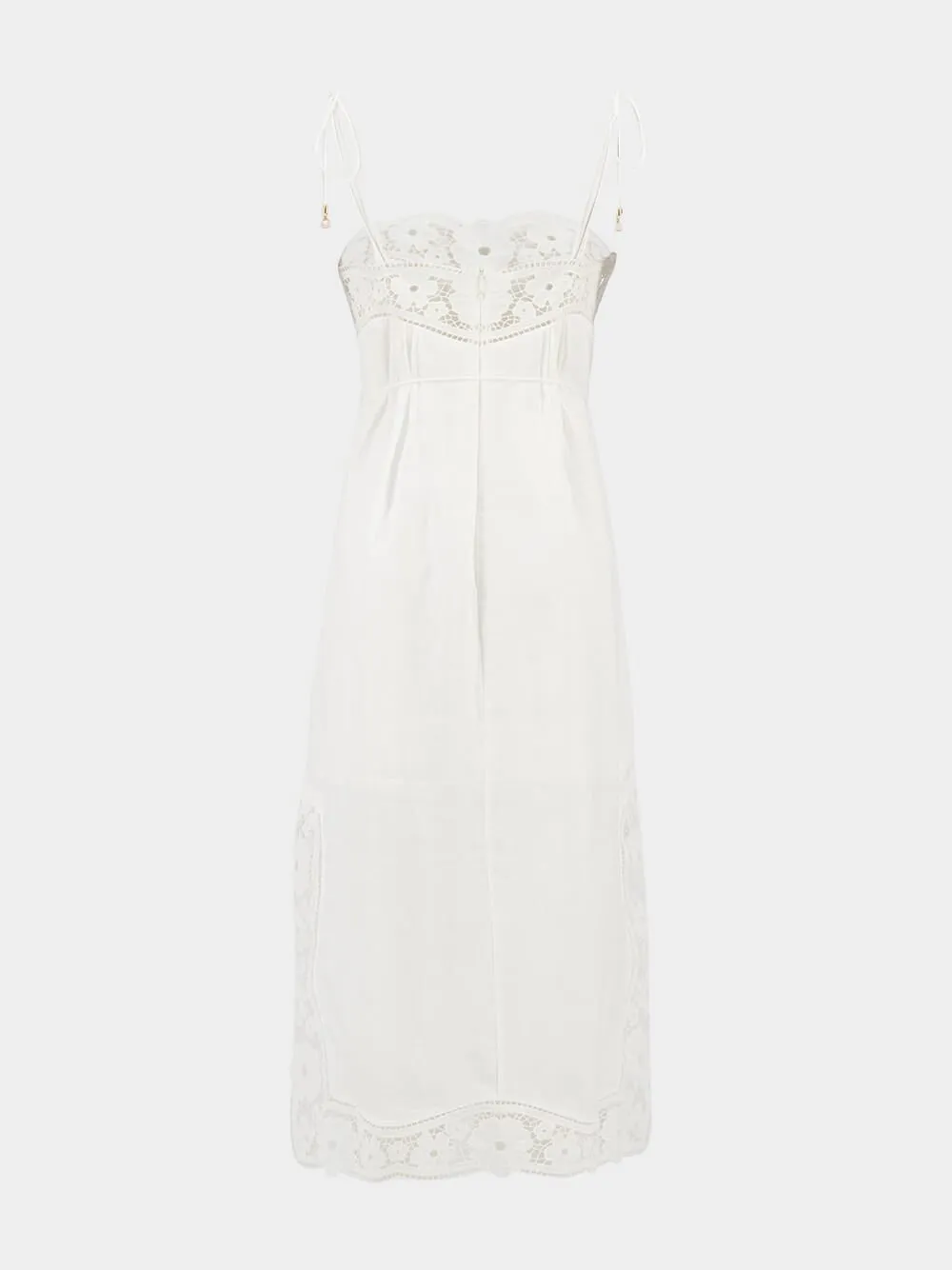 August Broderie Slip White Midi Dress