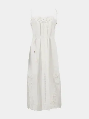 August Broderie Slip White Midi Dress