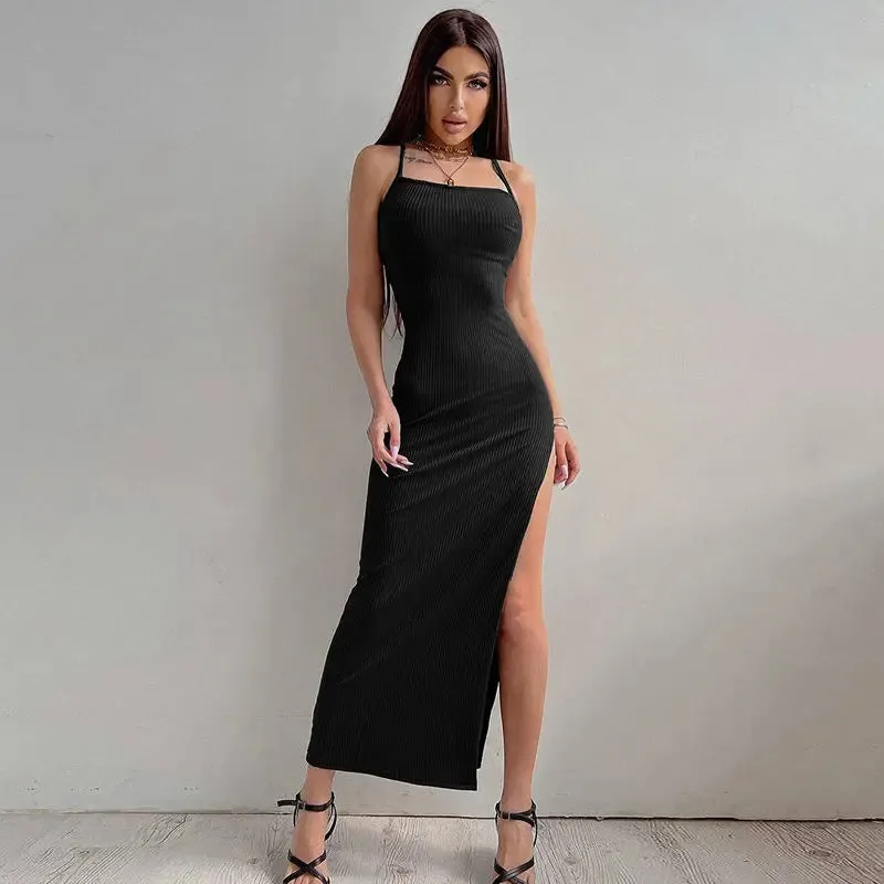 Beach Sexy Backless Bodycon Bandage Slip Midi Dress for WomenSummer Wrap Slim Spaghetti Strap Dresses