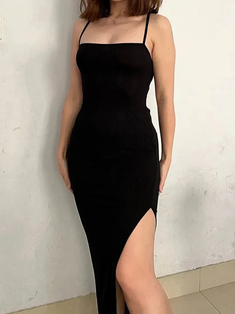 Beach Sexy Backless Bodycon Bandage Slip Midi Dress for WomenSummer Wrap Slim Spaghetti Strap Dresses