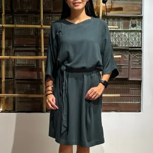 Belted Sack Dress, Forest Green