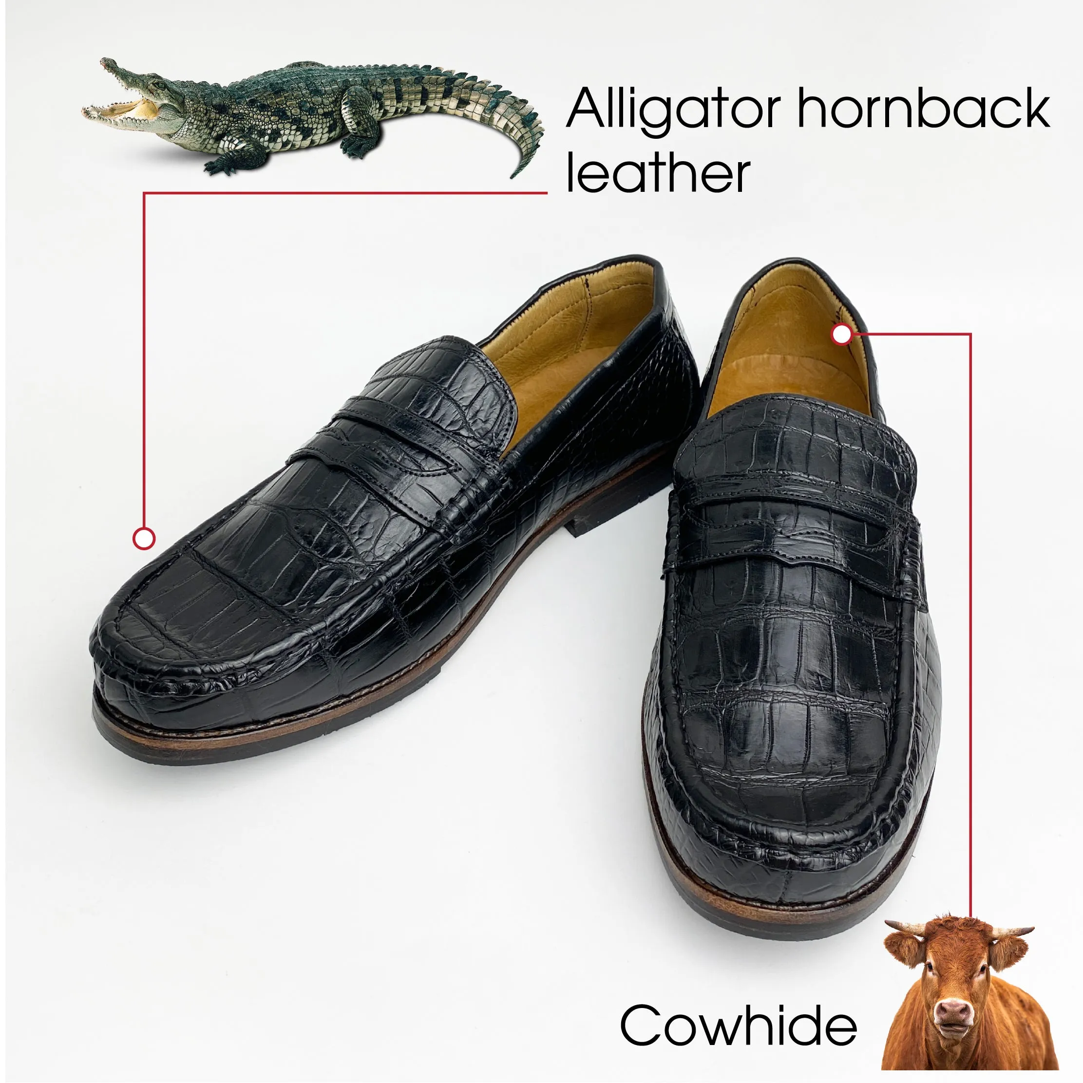 Black Alligator Leather Mens Penny Loafers | Crocodile Belly Skin Casual Loafer | SH41E42